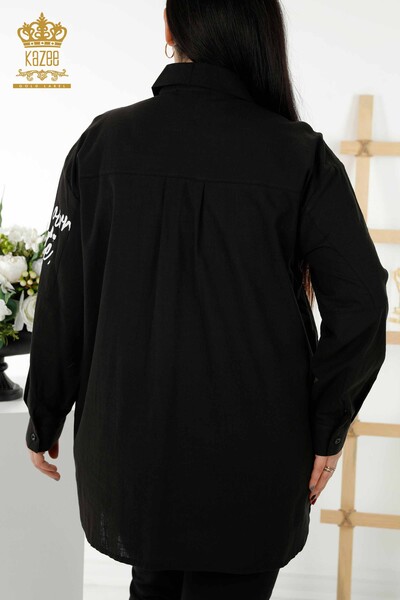 Toptan Kadın Gömlek Düğme Detaylı Siyah - 20327 | KAZEE - Thumbnail
