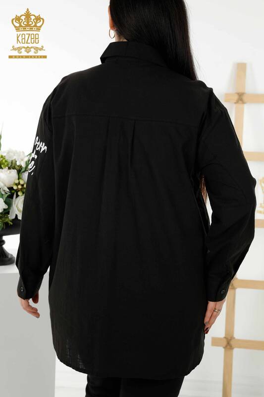 Toptan Kadın Gömlek Düğme Detaylı Siyah - 20327 | KAZEE
