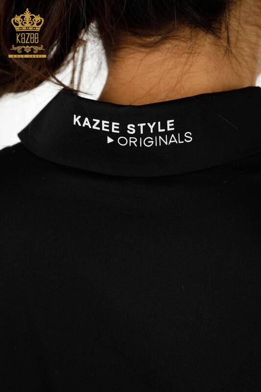 Toptan Kadın Gömlek Düğme Detaylı Siyah - 20328 | KAZEE