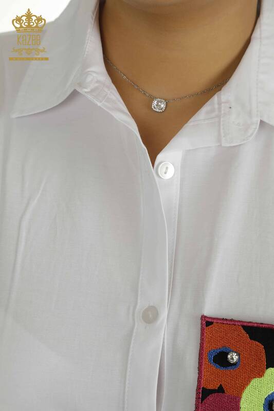 Toptan Kadın Gömlek Elbise Çiçek İşlemeli Ekru - 2402-211664 | S&M