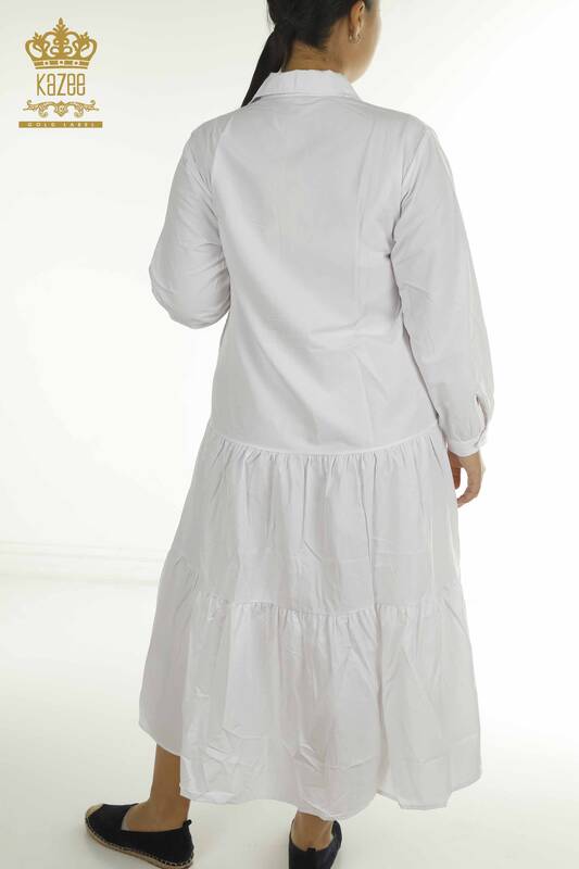 Toptan Kadın Gömlek Elbise Çiçek İşlemeli Ekru - 2402-211664 | S&M