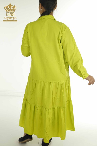 Toptan Kadın Gömlek Elbise Çiçek İşlemeli Fıstık Yeşil - 2402-211664 | S&M - Thumbnail