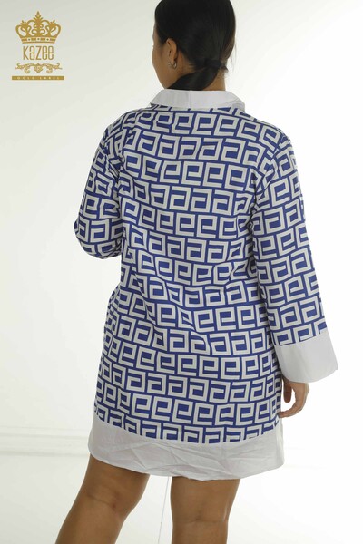 Toptan Kadın Gömlek Elbise Düğme Detaylı Mavi - 2402-211638 | S&M - Thumbnail