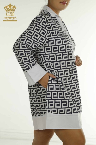 Toptan Kadın Gömlek Elbise Düğme Detaylı Siyah - 2402-211638 | S&M - Thumbnail