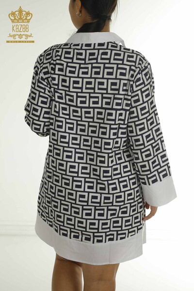 Toptan Kadın Gömlek Elbise Düğme Detaylı Siyah - 2402-211638 | S&M - Thumbnail