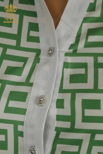 Toptan Kadın Gömlek Elbise Düğme Detaylı Yeşil - 2402-211638 | S&M - Thumbnail