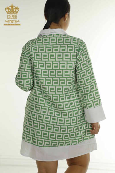 Toptan Kadın Gömlek Elbise Düğme Detaylı Yeşil - 2402-211638 | S&M - Thumbnail