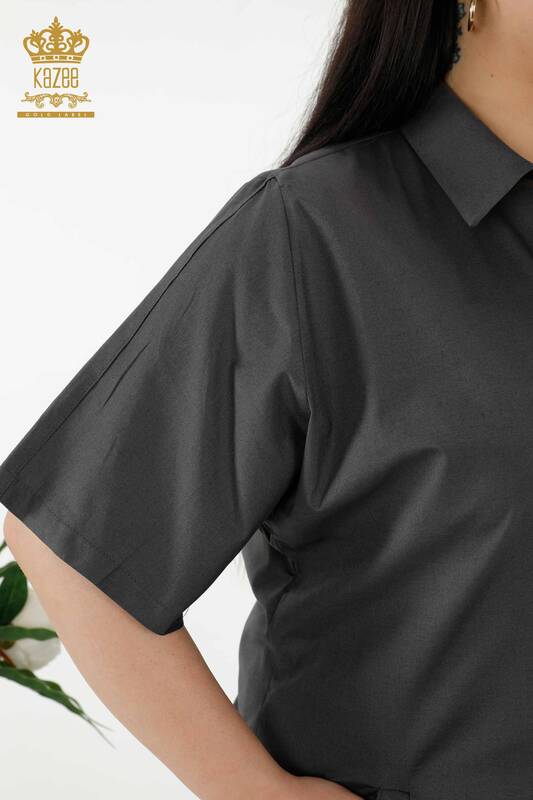 Toptan Kadın Gömlek Elbise İki Renkli Antrasit Gri - 20378 | KAZEE