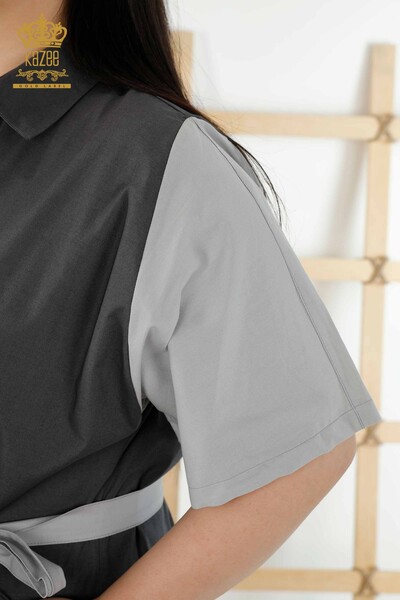 Toptan Kadın Gömlek Elbise İki Renkli Antrasit Gri - 20378 | KAZEE - Thumbnail