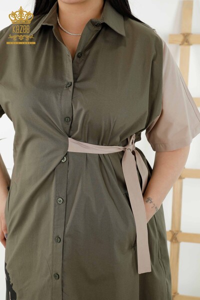 Toptan Kadın Gömlek Elbise İki Renkli Haki Bej - 20378 | KAZEE - Thumbnail