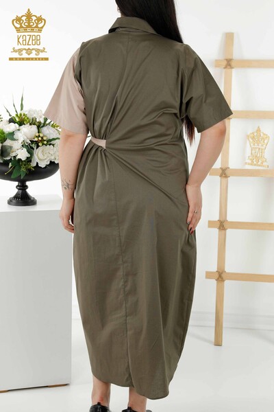 Toptan Kadın Gömlek Elbise İki Renkli Haki Bej - 20378 | KAZEE - Thumbnail