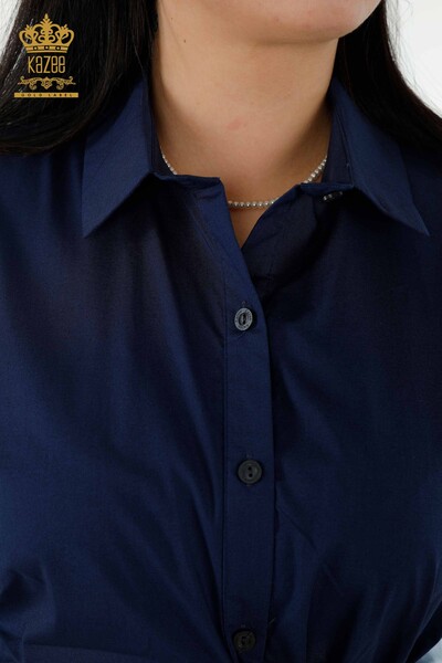 Toptan Kadın Gömlek Elbise İki Renkli Lacivert Mavi - 20378 | KAZEE - Thumbnail
