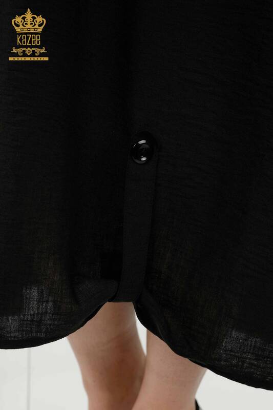Toptan Kadın Gömlek Elbise Kısa Kol Desenli Bej - 20377 | KAZEE