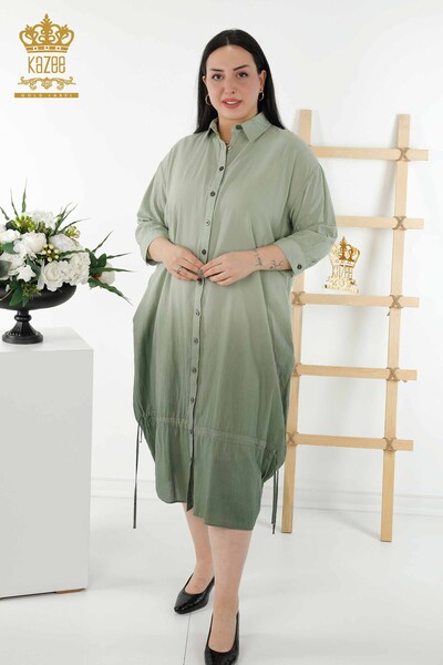 Toptan Kadın Gömlek Elbise Renk Geçişli Cepli Haki - 20365 | KAZEE - Thumbnail