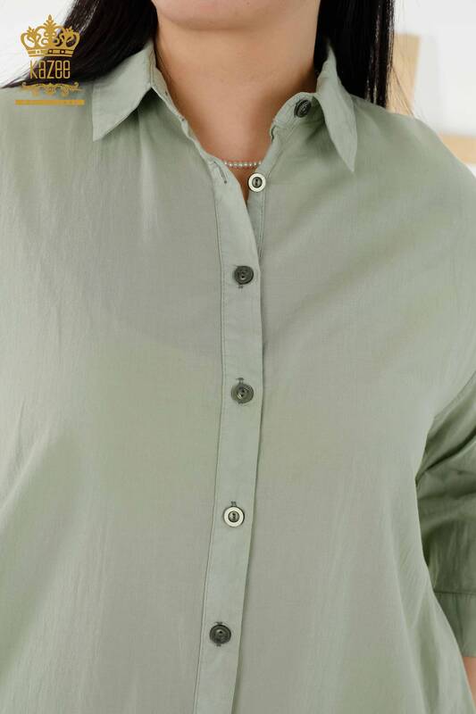 Toptan Kadın Gömlek Elbise Renk Geçişli Cepli Haki - 20365 | KAZEE