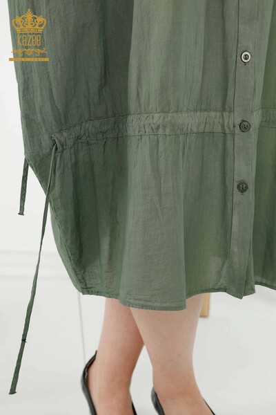 Toptan Kadın Gömlek Elbise Renk Geçişli Cepli Haki - 20365 | KAZEE - Thumbnail