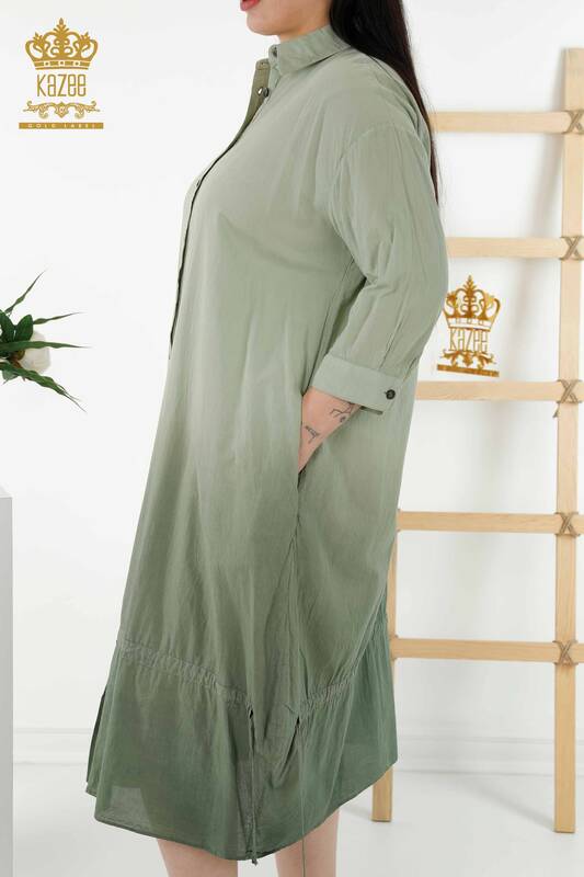 Toptan Kadın Gömlek Elbise Renk Geçişli Cepli Haki - 20365 | KAZEE