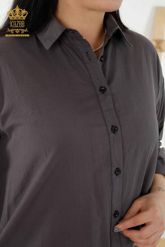 Toptan Kadın Gömlek Elbise Renk Geçişli Cepli Siyah - 20365 | KAZEE