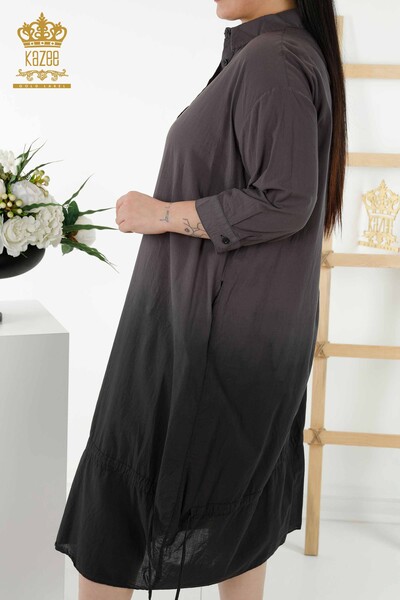 Toptan Kadın Gömlek Elbise Renk Geçişli Cepli Siyah - 20365 | KAZEE - Thumbnail