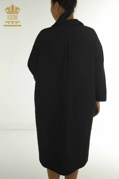 Toptan Kadın Gömlek Elbise Renkli Çiçek İşlemeli Siyah - 2402-211647 | S&M - Thumbnail