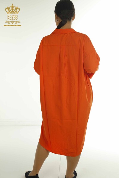 Toptan Kadın Gömlek Elbise Renkli Çiçek İşlemeli Turuncu - 2402-211647 | S&M - Thumbnail