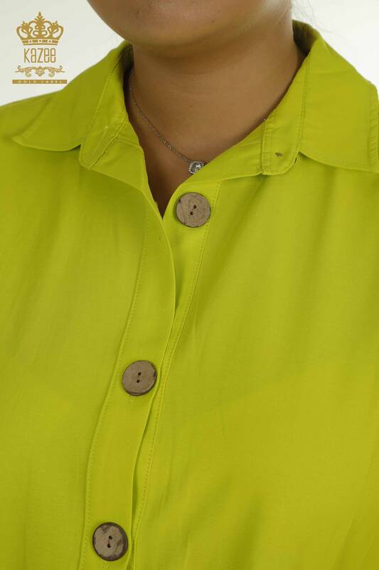 Toptan Kadın Gömlek Elbise Taş İşlemeli Fıstık Yeşil - 2402-211636 | S&M