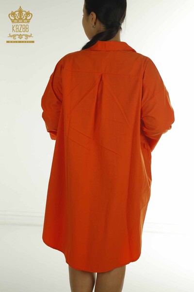 Toptan Kadın Gömlek Elbise Taş İşlemeli Turuncu - 2402-211636 | S&M - Thumbnail