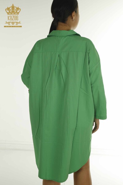 Toptan Kadın Gömlek Elbise Taş İşlemeli Yeşil - 2402-211636 | S&M - Thumbnail