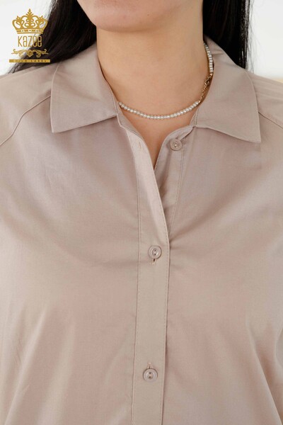 Toptan Kadın Gömlek Elbise Zincir Desenli Bej - 20379 | KAZEE - Thumbnail