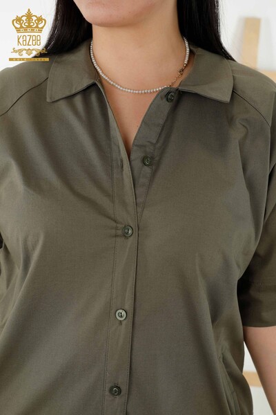 Toptan Kadın Gömlek Elbise Zincir Desenli Haki - 20379 | KAZEE - Thumbnail