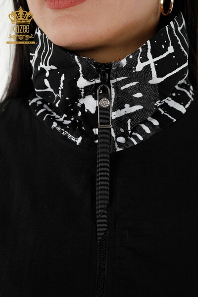 Toptan Kadın Gömlek Fermuarlı Cepli Siyah - 20315 | KAZEE - Thumbnail