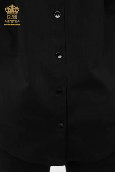 Toptan Kadın Gömlek Gül Desenli Siyah - 20227 | KAZEE - Thumbnail