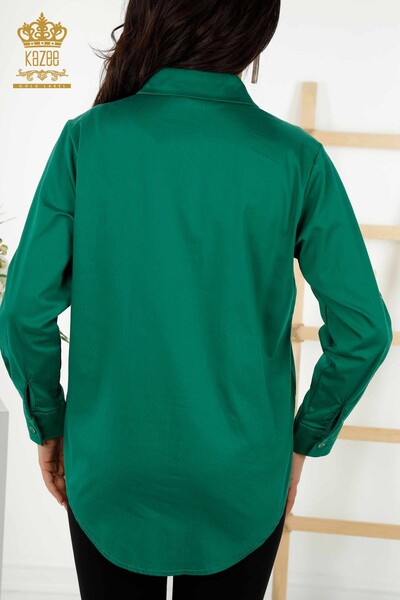 Toptan Kadın Gömlek Gül Desenli Yeşil - 20243 | KAZEE - Thumbnail