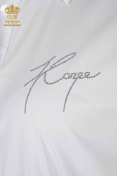 Toptan Kadın Gömlek İki Cepli Beyaz - 20220 | KAZEE - Thumbnail