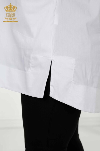 Toptan Kadın Gömlek İki Cepli Beyaz - 20220 | KAZEE - Thumbnail