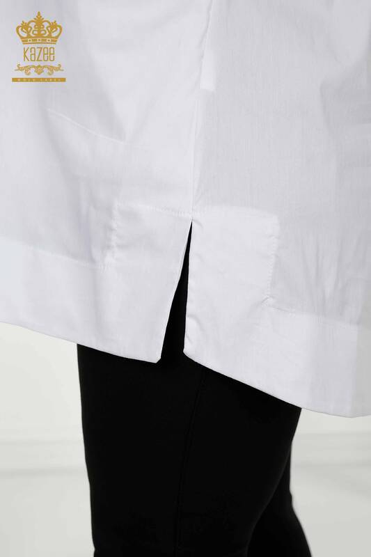 Toptan Kadın Gömlek İki Cepli Beyaz - 20220 | KAZEE