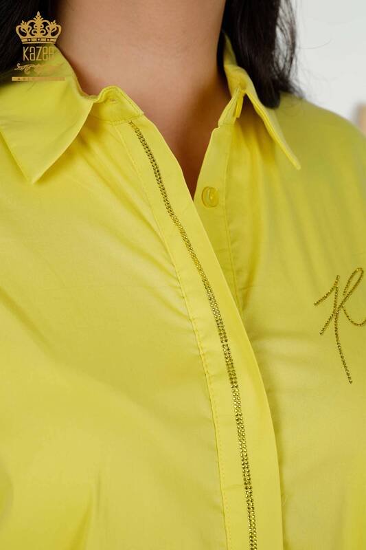 Toptan Kadın Gömlek İki Cepli Sarı - 20220 | KAZEE