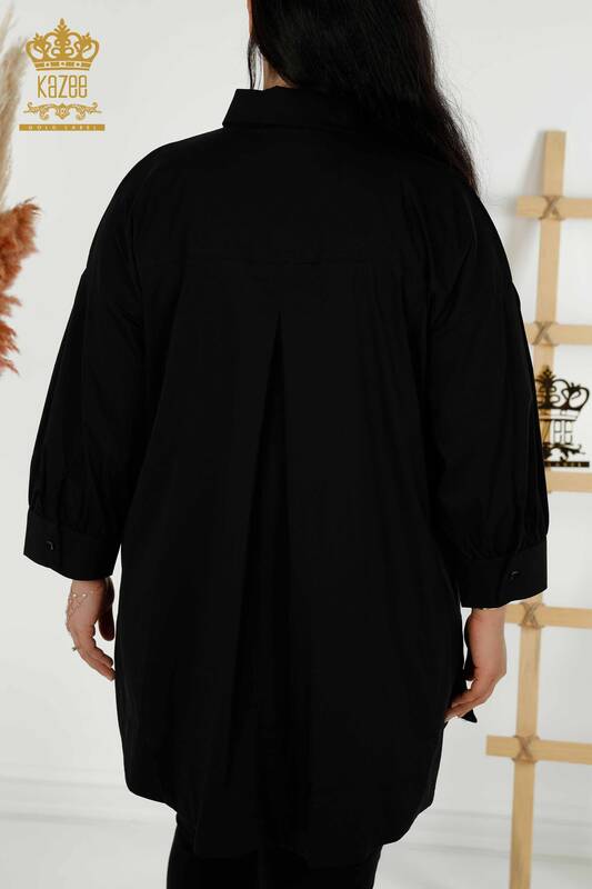 Toptan Kadın Gömlek İki Cepli Siyah - 20220 | KAZEE