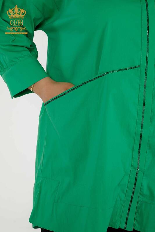 Toptan Kadın Gömlek İki Cepli Yeşil - 20220 | KAZEE
