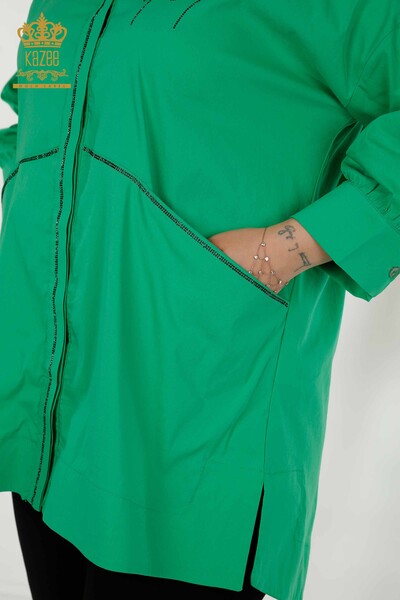 Toptan Kadın Gömlek İki Cepli Yeşil - 20220 | KAZEE - Thumbnail