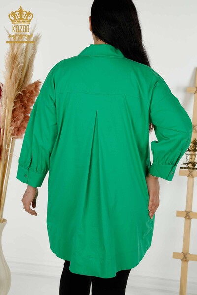 Toptan Kadın Gömlek İki Cepli Yeşil - 20220 | KAZEE - Thumbnail