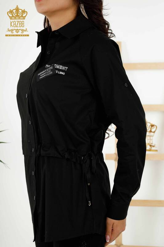 Toptan Kadın Gömlek İp Bağlamalı Siyah - 20355 | KAZEE