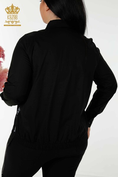 Toptan Kadın Gömlek Kedi Desenli Siyah - 20318 | KAZEE - Thumbnail