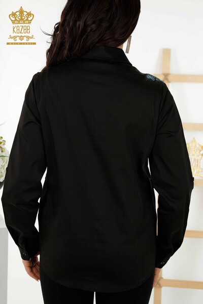 Toptan Kadın Gömlek Kelebek Desenli Siyah - 20235 | KAZEE - Thumbnail