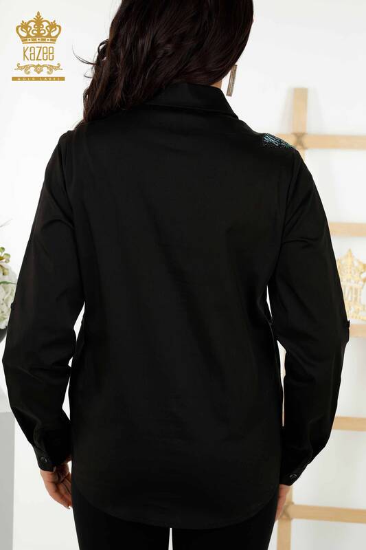 Toptan Kadın Gömlek Kelebek Desenli Siyah - 20235 | KAZEE