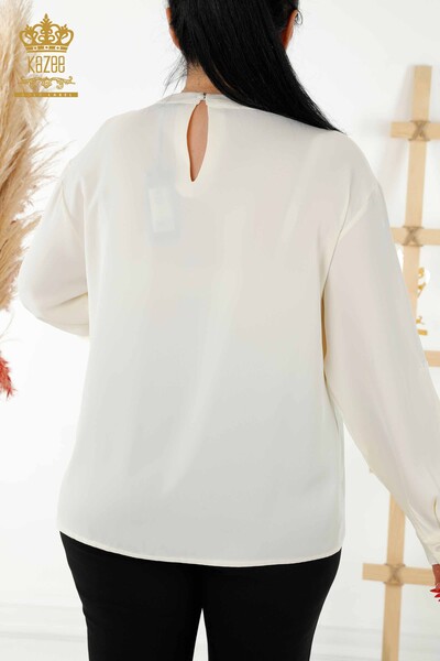 Toptan Kadın Gömlek Kol Düğme Detaylı Ekru - 20376 | KAZEE - Thumbnail