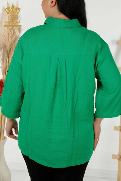 Toptan Kadın Gömlek Kol Düğme Detaylı Yeşil - 20403 | KAZEE - Thumbnail