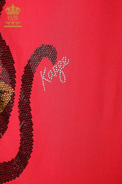 Toptan Kadın Gömlek Koton Renkli Taş İşlemeli Desenli - 20075 | KAZEE - Thumbnail