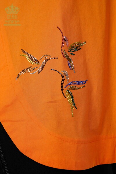 Toptan Kadın Gömlek Kuş Desenli Oranj - 20129 | KAZEE - Thumbnail