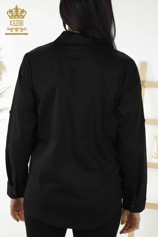 Toptan Kadın Gömlek Melek Kanat Desenli Siyah - 20233 | KAZEE